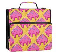 Ice Cream Waffle Cone Zipper Binder D-Rings File Folder, Expanding Organizer with Shoulder Strap & Handle, 3 Ring Binders for Portfolio & Case