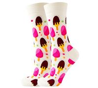 Ice Cream Waffle Novelty Socks for Women Men & Teens - Funny Casual Fruit Socks, Cute Food Doughnut Cake Print Socks (White popsicle)
