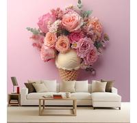 Ice Cream Wallpaper for Girls Bedroom, Pink Bouquet Ice Creammural 3D Modern, Non-Woven Premium Art Print Fleece Wall Mural Decoration Poster Picture Design Modern 400X280cm