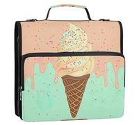 Ice Cream Zipper Binder D-Rings File Folder, Expanding Organizer with Shoulder Strap & Handle, 3 Ring Binders for Portfolio & Case