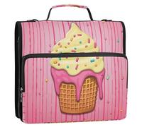 Ice Cream1 Zipper Binder D-Rings File Folder, Expanding Organizer with Shoulder Strap & Handle, 3 Ring Binders for Portfolio & Case