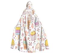 Ice Cream2 Printing 57.8 Inches Length Hooded Cloak, Adult Halloween Wizard Robe, Large Hood,Perfect For Cosplay