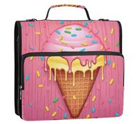 Ice Cream2 Zipper Binder D-Rings File Folder, Expanding Organizer with Shoulder Strap & Handle, 3 Ring Binders for Portfolio & Case