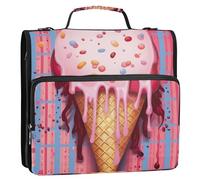 Ice Cream3 Zipper Binder D-Rings File Folder, Expanding Organizer with Shoulder Strap & Handle, 3 Ring Binders for Portfolio & Case