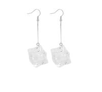 Ice Cube Acrylic Earrings Funny Clear Crystal 3D Long Transparent Square Geometric Dangle Drop Earring Minimalist Holiday Christmas Unique Trendy Jewelry For Women Men, Alloy Steel, No Gemstone