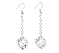 Ice Cube Acrylic Earrings Funny Clear Crystal 3D Long Transparent Square Geometric Dangle Drop Earring Minimalist Holiday Christmas Unique Trendy Jewelry For Women Men, Alloy Steel, No Gemstone