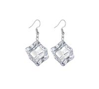 Ice Cube Acrylic Earrings Funny Clear Crystal 3D Long Transparent Square Geometric Dangle Drop Earring Minimalist Holiday Christmas Unique Trendy Jewelry For Women Men, Alloy Steel, No Gemstone