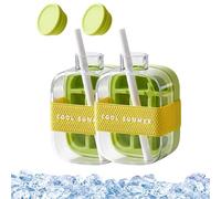 Ice Cube Bottle 2-in-1: 500/800ml Zero-Touch Press Ice Maker with Straw, Leakproof Water Cup & Freezer Tray, Touch-Free Design for Coffee/Juice/Travel (2pcs Green,500ml)