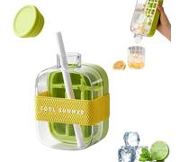 Ice Cube Bottle, 2 in 1 Water Bottle Ice Cube with Straw, No Touching Ice Bottle Cup, Water Bottle Ice Cube Tray, for Home Ice Making, Outdoor Picnics, Office Use (Green, 500ml)