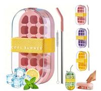 Ice Cube Bottle, 2-in-1 Water Bottle with Built-in Ice Cube Tray and Straw, Portable Leakproof ICES Mold, Press to Release, Reusable for Freezer, Summer Drinks, Coffee, Juice (Pink)
