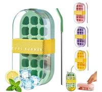 Ice Cube Bottle, 2-in-1 Water Bottle with Built-in Ice Cube Tray and Straw, Portable Leakproof ICES Mold, Press to Release, Reusable for Freezer, Summer Drinks, Coffee, Juice (Green)