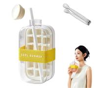Ice Cube Bottle, Touch-Free Water Bottle Ice Cube Tray with Straw and Bin for Coffee Juice and Beverages (1 pcs White, 800ml)