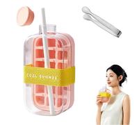 Ice Cube Bottle, Touch-Free Water Bottle Ice Cube Tray with Straw and Bin for Coffee Juice and Beverages (1 pcs Pink, 800ml)
