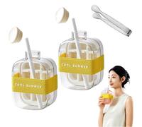 Ice Cube Bottle, Touch-Free Water Bottle Ice Cube Tray with Straw and Bin for Coffee Juice and Beverages (2 pcs White, 500ml)