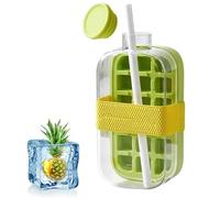 Ice Cube Bottle Tray with Lid, 2-in-1 Water Bottle Ice Cube with Straw 500Ml, with Straw, Lid and Ice Storage Box, Detachable Design, Press to Demould, for Beverages, Juice Green L