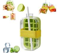 Ice Cube Bottle with Straw, 2 in 1 Crushed Ice Water Bottle, Portable Silicone Ice Maker & Beverage Pitcher, for Home Outdoor Office Ice Making Freezer Coffee Juice Beverages(#G,800ml)