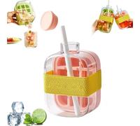 Ice Cube Bottle with Straw, 2 in 1 Crushed Ice Water Bottle, Portable Silicone Ice Maker & Beverage Pitcher, for Home Outdoor Office Ice Making Freezer Coffee Juice Beverages(#A,500ml)