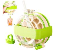 Ice Cube Bottle with Straw, 2 in 1 Ice Bottle Cup Ice Cube Cup Portable Touch Free Ice Cube Trays Press to Release Ice Tray for Home Ice Making, Outdoor Picnics, Office Use (Green-350ml)
