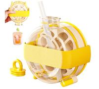 Ice Cube Bottle with Straw, 2 in 1 Ice Bottle Cup Ice Cube Cup Portable Touch Free Ice Cube Trays Press to Release Ice Tray for Home Ice Making, Outdoor Picnics, Office Use (Yellow-350ml)