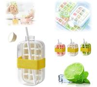 Ice Cube Bottle with Straw, 2 in 1 Touch-Free Ice Cube Tray Water Bottle with Lid and Bin, Easy-Release Ice Maker Kettle with Straw, Push-Type Ice Cube Making Bottle, for Juice Beverage(Blue,800 ML)