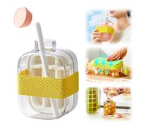 Ice Cube Bottle with Straw - 2 in 1 Water Bottle Ice Cube Tray, Water Bottle with Lid and Container, Easy Press to Release The Ice, Ice Cube Bottle for Drinks, Juice (500 Ml-White)