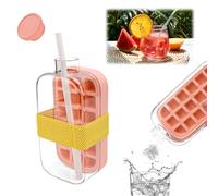 Ice Cube Bottle with Straw and Bandage, 2 in 1 Touch-Free Cool Summer Ice Tray Water Bottle Flexible Silicone Cube Trays Freezer for Making Juice Beverages Coffee(Pink)