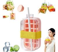 Ice Cube Bottle with Straw & Lid,My Crush Cup Ice - 17/28 Oz 2-in-1 Ice Bottle Cup with Zero Touch Press Ice Cube Mold,Portable Ice Cube Tray Cup for Home,Office,Outdoor Picnics & Travel (Pink-800ml)
