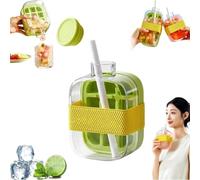 Ice Cube Bottle with Straw & Lid,My Crush Cup Ice - 17/28 Oz 2-in-1 Ice Bottle Cup with Zero Touch Press Ice Cube Mold,Portable Ice Cube Tray Cup for Home,Office,Outdoor Picnics & Travel (Green-500ml)