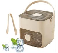 Ice Cube Box, Press type Crushed Ice Maker with 48-Cube Tray, Beige | Instant Ice Maker, Handled Press-Type Ice Cube Tray Double-Layer with Storage Box and Handle for Home/Office/Bar
