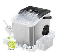 Ice Cube Maker 15 kg/24 h, 9 Ice Cubes in 6 Mins, Portable Ice Cube Maker with Carry Handle & Self-Cleaning Function, 2 Sizes Bullet Ice Including Shovel & Basket for Kitchen, Camping & Party (Black)
