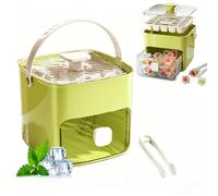 Ice Cube Maker, 48 Ice Maker Machine with Storage Box & Handle, Large Capacity ICES Cube Tray Portable Reusable Easy Press Release for Coffee, Cocktails, Juice and Home Bar Use (Green)