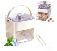 Ice Cube Maker, 48 Ice Maker Machine with Storage Box & Handle, Large Capacity ICES Cube Tray Portable Reusable Easy Press Release for Coffee, Cocktails, Juice and Home Bar Use (Purple)