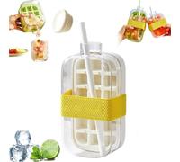 Ice Cube Maker & Beverage Pitcher, Portable Silicone Bottle with Straw for Home, Office & Outdoor Use, 800ml Capacity