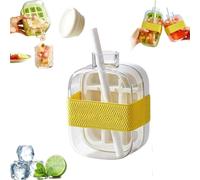 Ice Cube Maker & Beverage Pitcher, Portable Silicone Bottle with Straw for Home, Office & Outdoor Use, 800ml Capacity
