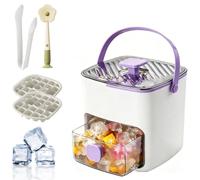 Ice Cube Maker with Storage - 48 Cubes at Once, 2 Tier Convenient Push-in Ice Cube Mold with Tray Case, Includes Ice Scoop & Tong, Effortless Ice-Making, Just Press & Release (Purple-48 PCS)