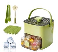 Ice Cube Maker with Storage - 48 Cubes at Once, 2 Tier Convenient Push-in Ice Cube Mold with Tray Case, Includes Ice Scoop & Tong, Effortless Ice-Making, Just Press & Release (Green-24 PCS)