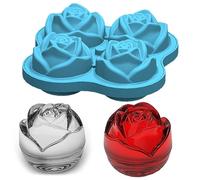 Ice Cube Molds Trays 3D Rose Flower and Diamond Shape Ice Cube Moulds 4 Cavity Silicone Rose Ice Ball Maker Easy Release Freezer Tray for Chilling Cocktails Whiskey Bourbon Juice(Blue)