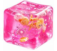 Ice Cube Squish, Fidget Cubes Sensory Toys With Embedded Shells & Stars, Slow Rebound Stress Relief Toy, 4.5cm Blue