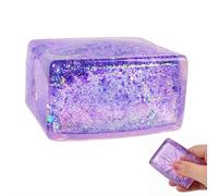 Ice Cube Squishies,Clear Glitter Stress Ball FidgetToys for Adults, Soft Slow Rise Sensory Cube for Anxiety Relief, Cool Desk Decor, Easter Basket Stuffers & Party Favors (Purple)
