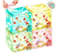 Ice Cube Squishy, Ice Cube Stress Ball, Ice Cubes Floating Fruits Squishies Toy, Ice Cube Fidget Toys, Stress Balls Ice Cube with Fruits Inside, Nice Cube Fidget Toy for Adults and Teens