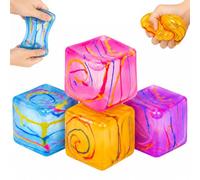 Ice Cube Squishy Toys, 4 Pcs Cube Stress Balls, Squishy Fidget Toys for Adults & Kids, Sensory Squeeze Toys for Anxiety Stress Relief, Squeeze Cubes for Autism