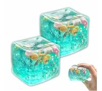 Ice Cube Stress Ball Fidget Toy, Slow Rise Squishy Cube, Ocean Shells Inside Sensory Stress Relief Toys for Adults Teens Classroom Prizes (2PCS)