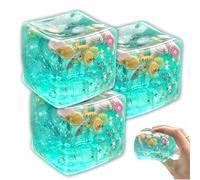 Ice Cube Stress Ball Fidget Toy, Slow Rise Squishy Cube, Ocean Shells Inside Sensory Stress Relief Toys for Adults Teens Classroom Prizes (4PCS)