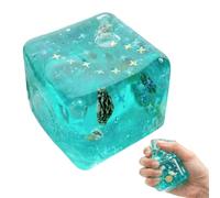 Ice Cube Stress Ball Fidget Toy, Squishy Fidget Cube Toys with Sea Shells Inside, Slow Rise Squishy Fidget Toys, Ocean Shells Squishies Inside Stress Relief Toys for Adults Kids (Style-A 4.5CM)
