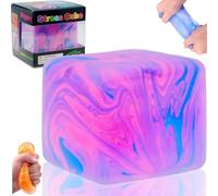 Ice Cube Stress Relief Squishy Fidget Toys,Soft Cube Sensory Fidget Toy for Kids Adults Swirled Colour Pattern Fidgets Novelty Gifts (BU)