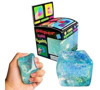 Ice Cube Stress Relief Squishy Fidget Toys,Soft Cube Sensory Fidget Toy for Kids Adults Swirled Colour Pattern Fidgets Novelty Summer Spring Gifts (Blue)