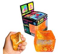 Ice Cube Stress Relief Squishy Fidget Toys,Soft Cube Sensory Fidget Toy for Kids Adults Swirled Colour Pattern Fidgets Novelty Summer Spring Gifts (Orange)