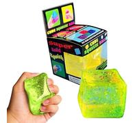 Ice Cube Stress Relief Squishy Fidget Toys,Soft Cube Sensory Fidget Toy for Kids Adults Swirled Colour Pattern Fidgets Novelty Summer Spring Gifts (Yellow)