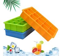 Ice Cube Tray 3 Packs,Easy-Release Flexible Silicone Ice Tray, 15 Cubs per Mould for Cocktails, Whiskey, Drinks and Water, BPA Free(Mix Colour)