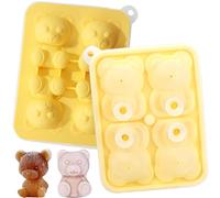 Ice Cube Tray 3D Bear Ice Cube Mold Fun Shapes Silicone Easy Release Flexible Large Craft Ice Trays 4 Giant Big Cute Bear Ice Maker for Cocktails Juice Whiskey Bourbon Freezer (Yellow)
